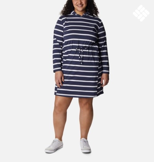 Women's Columbia Sun Trek Hooded Coverup Dress Stripe | Plus Size CA-GLA80